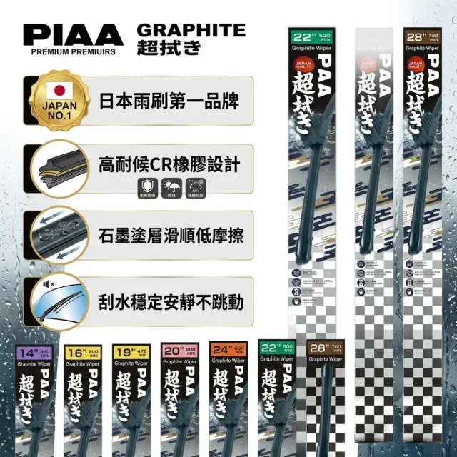 【PIAA】CR石墨塗層軟骨雨刷14~28吋(附7種接頭)