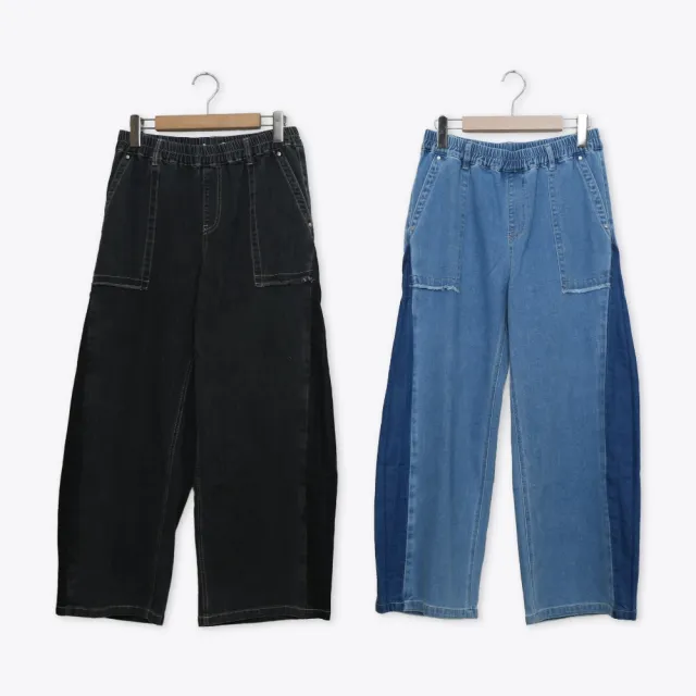 【MOSS CLUB】彈性牛仔刷色彎刀褲 藍 灰(魅力商品)