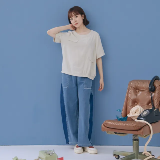 【MOSS CLUB】彈性牛仔刷色彎刀褲 藍 灰(魅力商品)