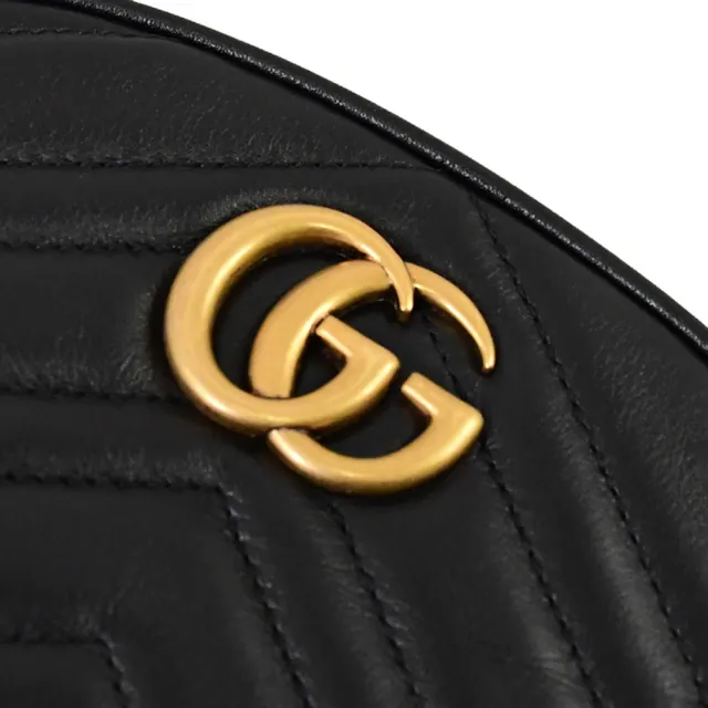 【GUCCI 古馳】GG Marmont 經典山字絎縫紋小牛皮迷你三用後背包胸口包腰包(黑)