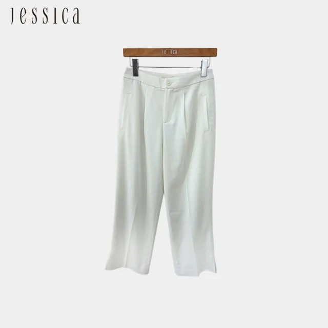 【JESSICA】百搭俐落素色打摺西裝褲（白）243204