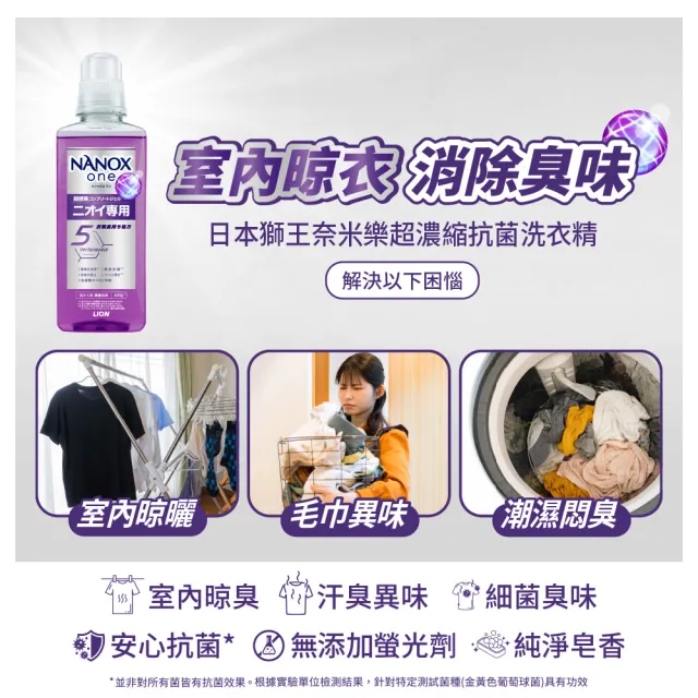 【LION 獅王】奈米樂超濃縮抗菌洗衣精補充包12件組(室內晾衣/潔淨消臭765gx12)