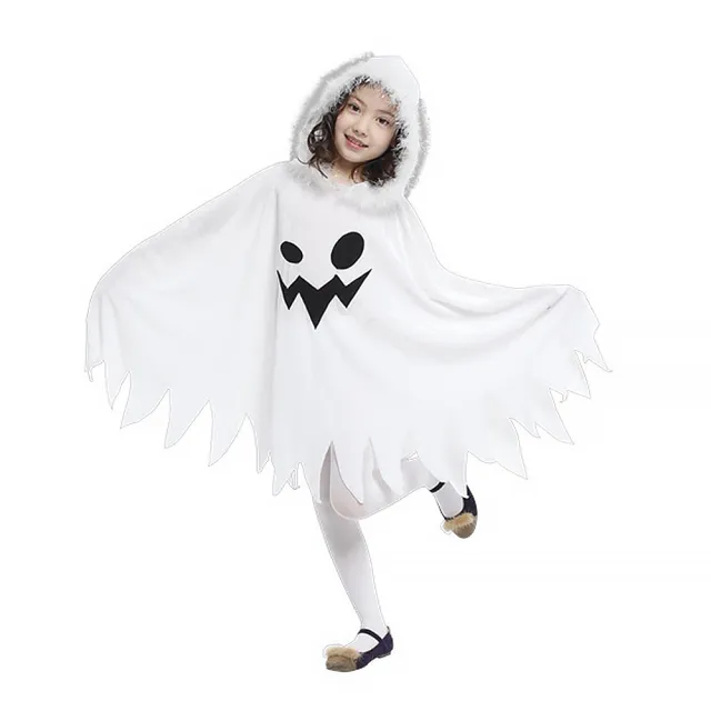 【橘魔法】搞怪白色幽靈連帽披風（略有製作痕跡）斗篷 兒童 女童 男童 萬聖節服裝 造型服 角色扮演 道具