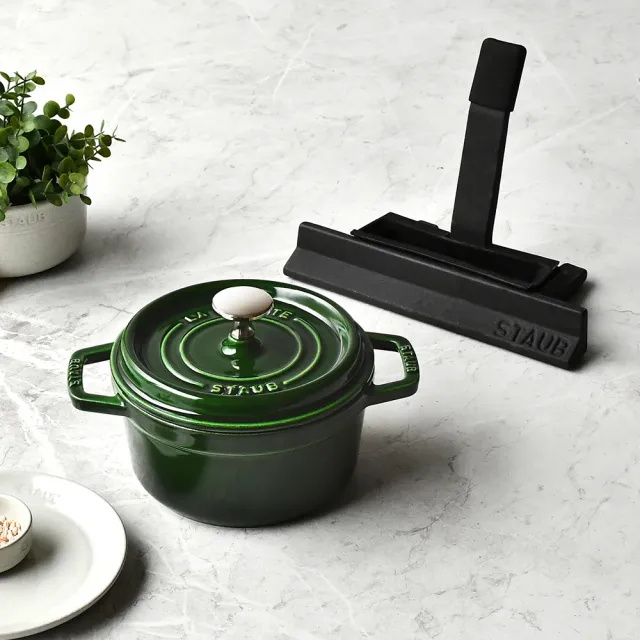 【STAUB】圓型琺瑯鑄鐵鍋16cm＋鍋蓋放置架(德國雙人牌集團官方直營)