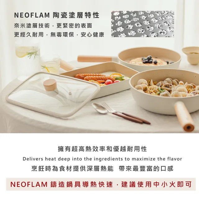 【NEOFLAM】momo獨家陶瓷雙鍋組-16單柄湯含蓋+28平底鍋(IH爐可用鍋/非鐵氟龍不沾塗層)