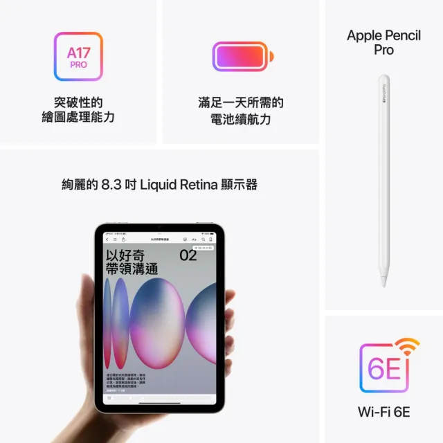 【Apple】2024 iPad mini 7 8.3吋/WiFi/128G 平板電腦(45W快充組)