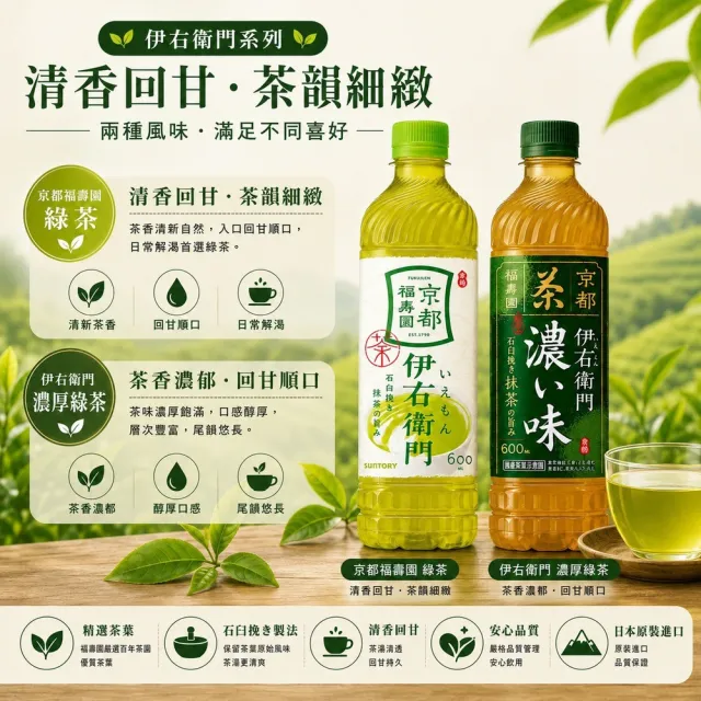 【Suntory 三得利】伊右衛門 濃厚 京都福壽綠茶600ml 24瓶/箱(綠茶  日本原裝進口)