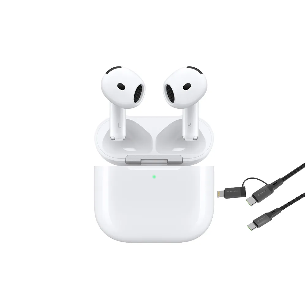 二合一編織線組【Apple】AirPods 4 主動式降噪款 藍牙耳機搭配無線充電盒(MXP93TA/A)