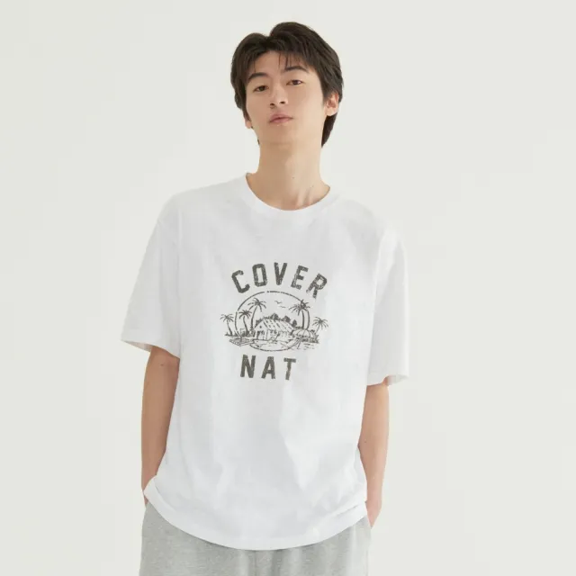 【COVERNAT】竹節棉棕櫚島圖案短袖T恤 白(UNI短袖上衣)