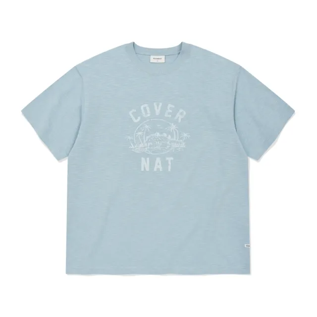 【COVERNAT】竹節棉棕櫚島圖案短袖T恤 淺藍(UNI短袖上衣)