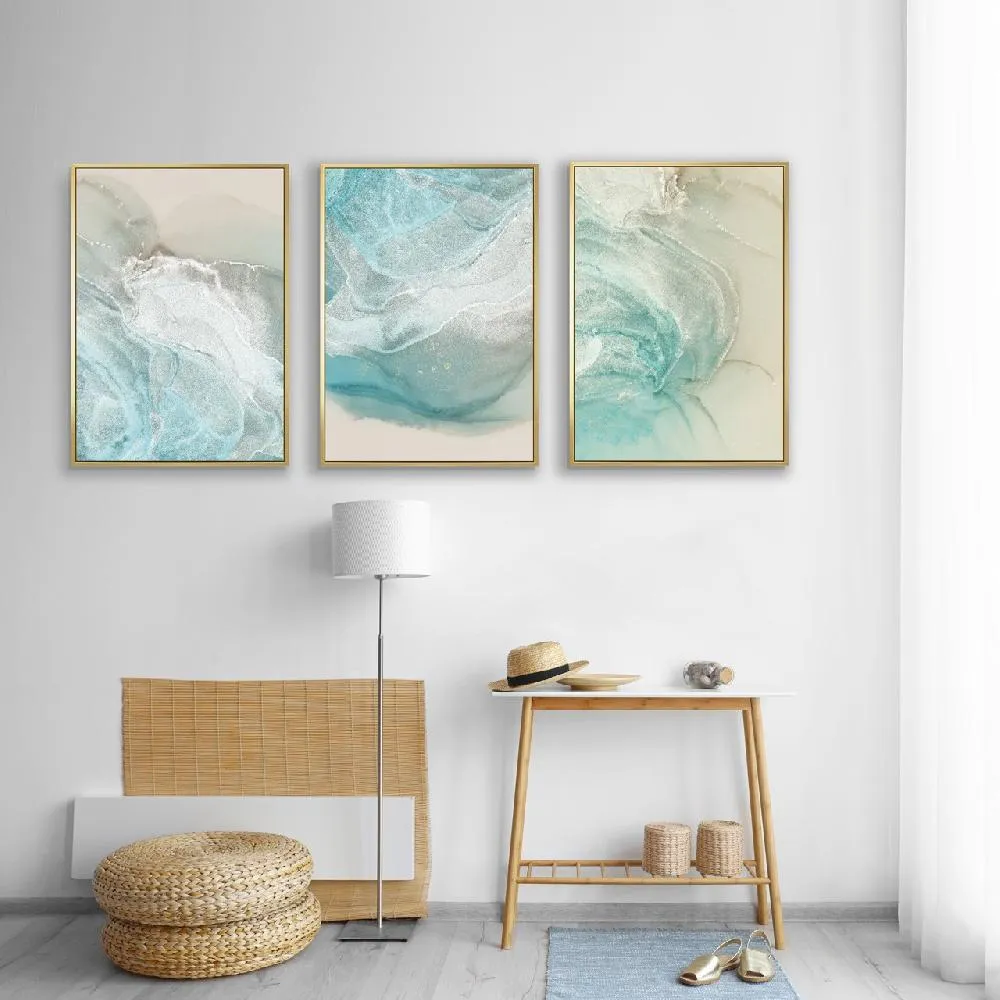 【菠蘿選畫所】自然海浪抽象掛畫三幅聯畫組合-42x60cm(畫/臥房掛畫/居家佈置/藝廊牆/餐廳掛畫/民宿裝飾畫)