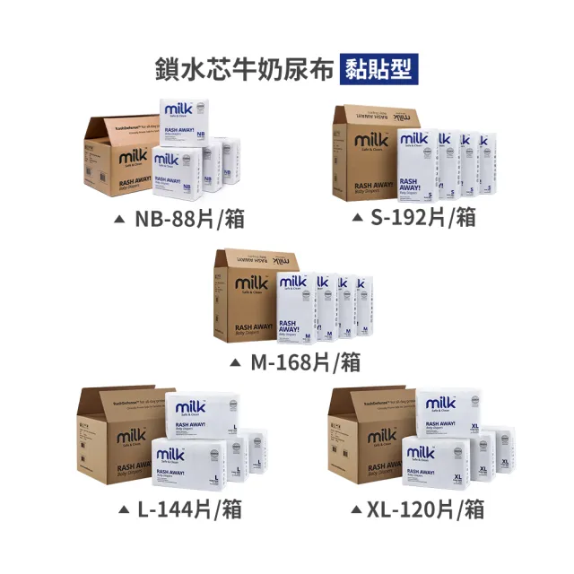 【milk】鎖水芯牛奶尿布 黏貼型 S-XL-多款任選(箱購)