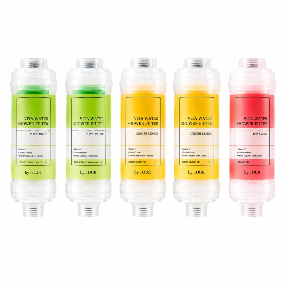 【BYOUR】完美純淨沐浴過濾器5入組 2綠2黃1紅(蓮蓬頭濾水器 蓮蓬頭濾芯 沐浴濾芯 香氛濾芯)