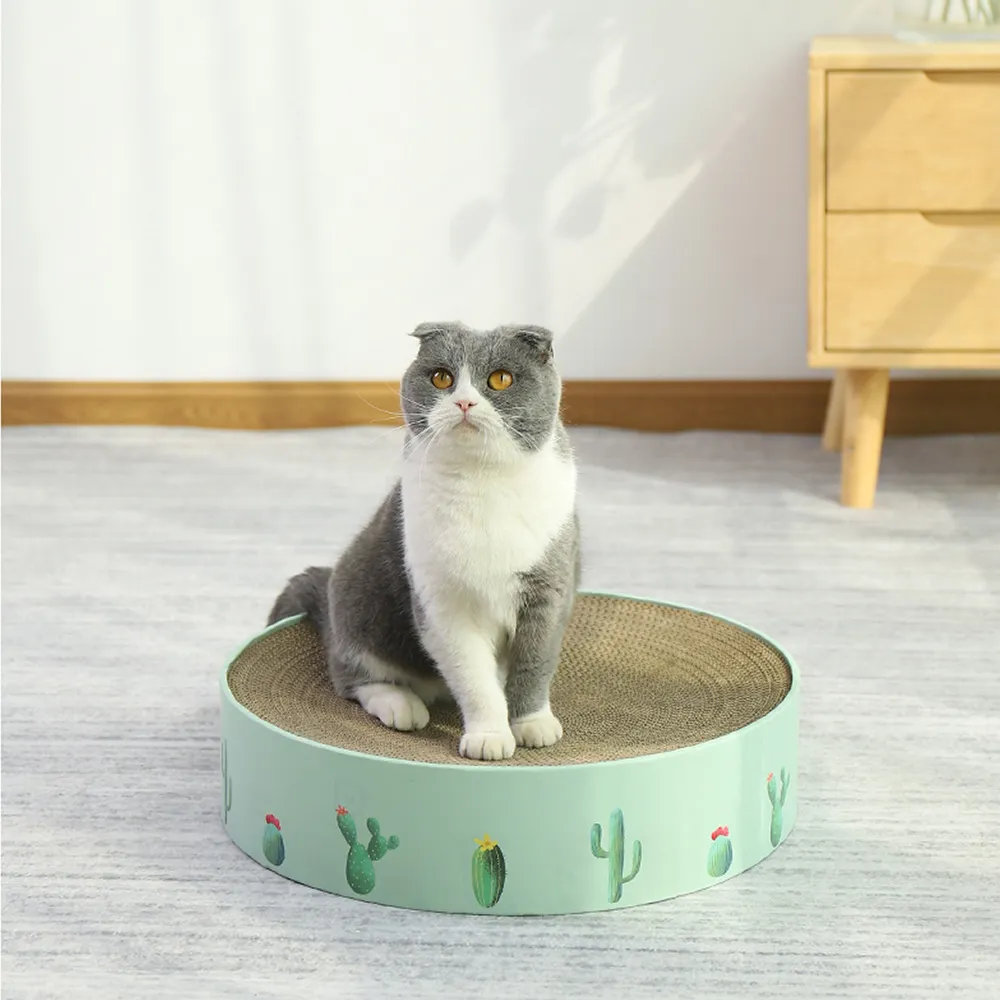 【MIAO FAIRY 喵仙兒】圓形貓抓盆 北歐風仙人掌-薄荷綠-S(貓抓板/貓玩具)