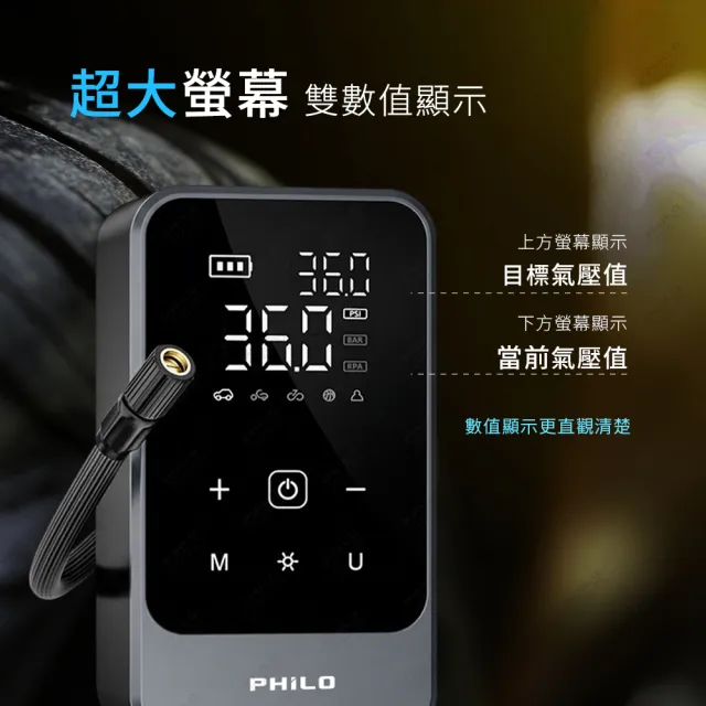 【Philo 飛樂】救車補氣不求人！TP16 有線無線頂規打氣機 4500mAh(充飽自停/接點菸孔/休旅可用/10秒補胎壓)