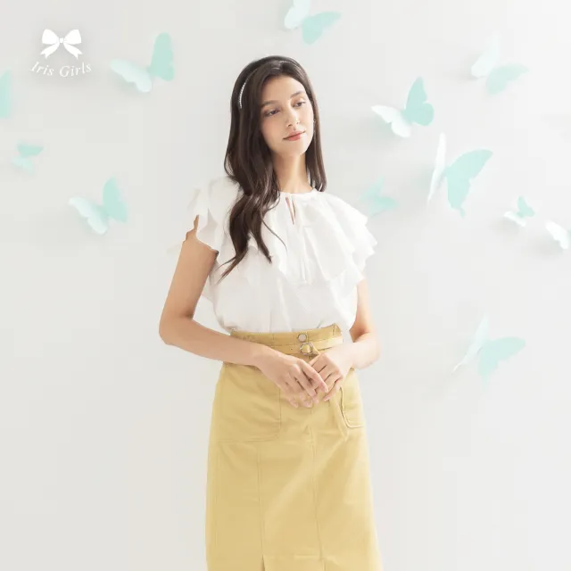 【Iris Girls 艾莉詩】草地野餐荷葉領上衣-淺米白(51122)