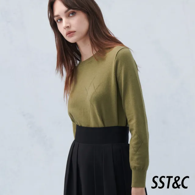 【SST&C】女裝 橄欖綠羊毛混紡針織衫8662209002(雙11精選)