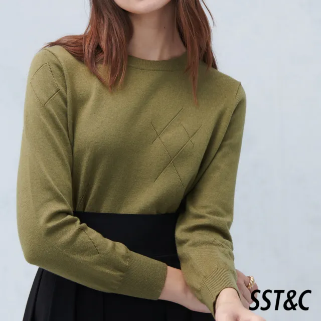 【SST&C】女裝 橄欖綠羊毛混紡針織衫8662209002(雙11精選)