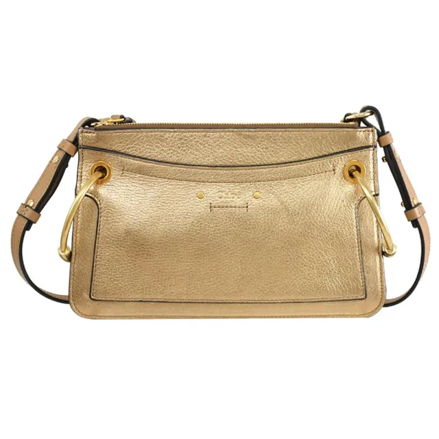 【Chloe’ 蔻依】金屬大圓圈扣飾小牛皮三層手拿包斜背包(全新福利品)
