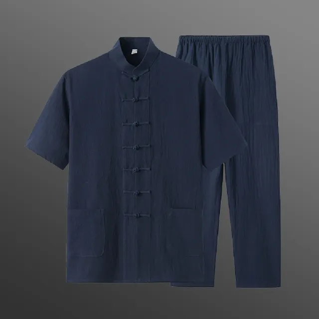 【巴黎精品】現貨限搶 新中式 唐裝漢服套裝兩件套(中國風薄款短袖復古長褲男套裝8色a1bx81)