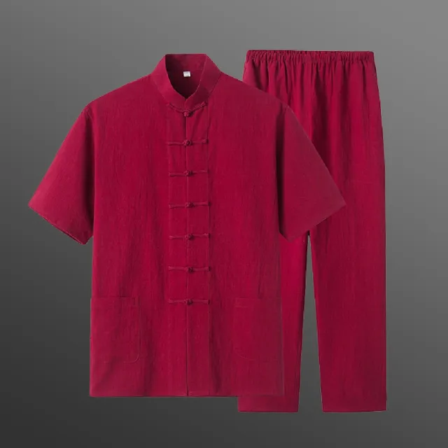 【巴黎精品】現貨限搶 新中式 唐裝漢服套裝兩件套(中國風薄款短袖復古長褲男套裝8色a1bx81)