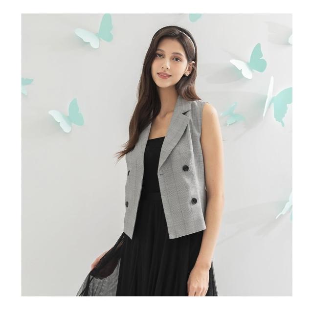 【Iris Girls 艾莉詩】千鳥格西裝領背心-淺綠色(51512)