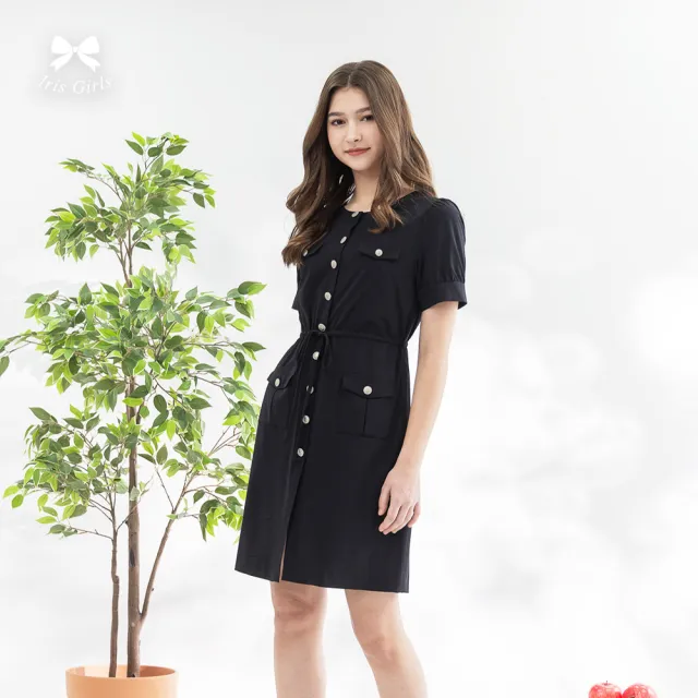 【Iris Girls 艾莉詩】率性工裝短袖洋裝-黑色(51629)