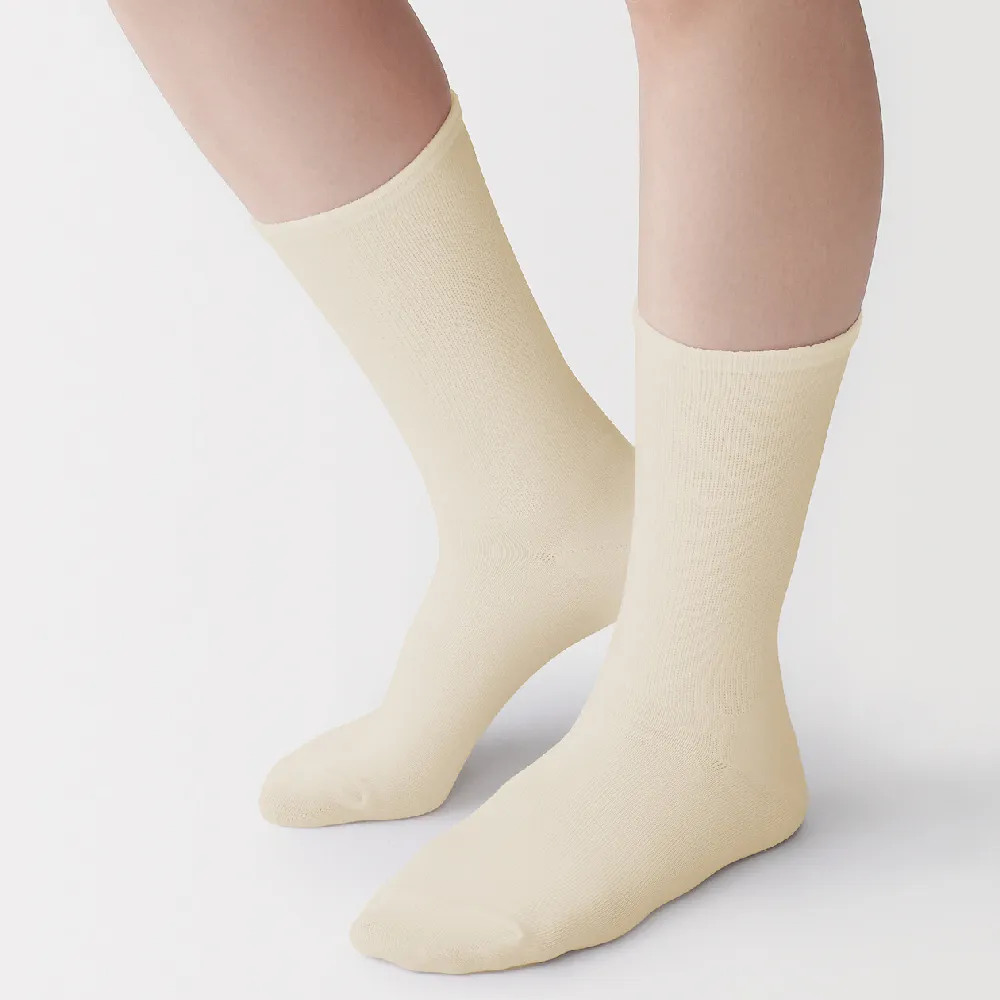 【MUJI 無印良品】女足口柔軟錐形直角襪23-25cm(柔白/象牙白/淺粉/煙燻黃/淺藍/暗藍)