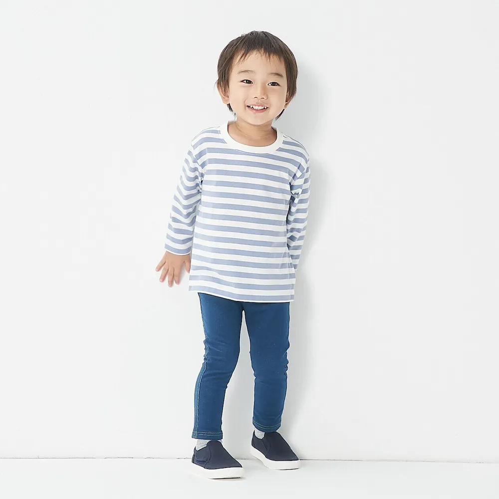 【MUJI 無印良品】幼兒棉混聚酯纖維高腰丹寧感緊身褲(共3色)