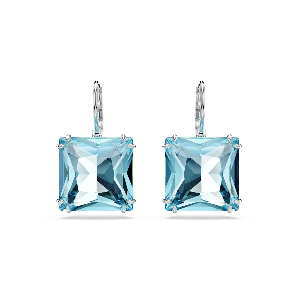 【SWAROVSKI 施華洛世奇】官方直營 Millenia 水滴形耳環 方形切割 藍色 | 5619472