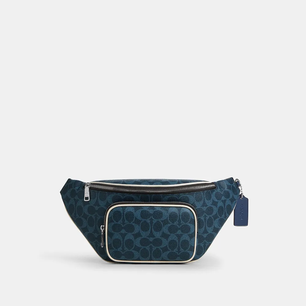 【COACH】蔻馳官方直營 TRAVIS 35 經典 SIGNATURE 腰包 胸包-SV藍色經典標誌(CET44)