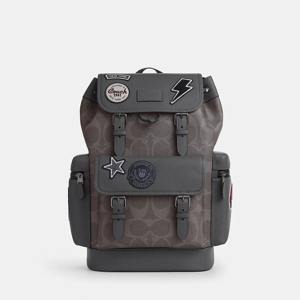 【COACH】蔻馳官方直營 SPRINT 經典 SIGNATURE 貼飾後背包 雙肩包-灰銅色/混合灰色(CCG03)
