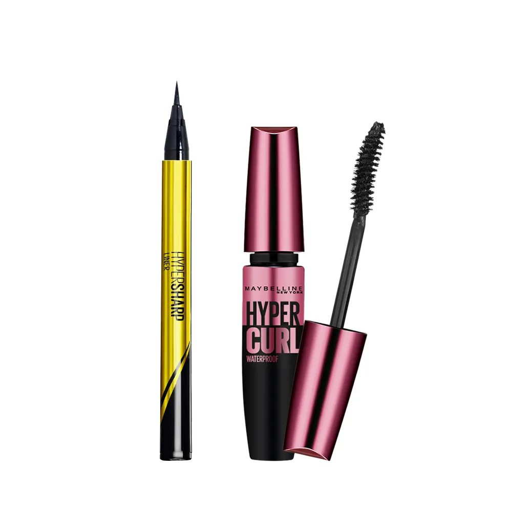 【MAYBELLINE 媚比琳】防水濃密大眼明星組(超激細眼線液+濃捲風睫毛膏)