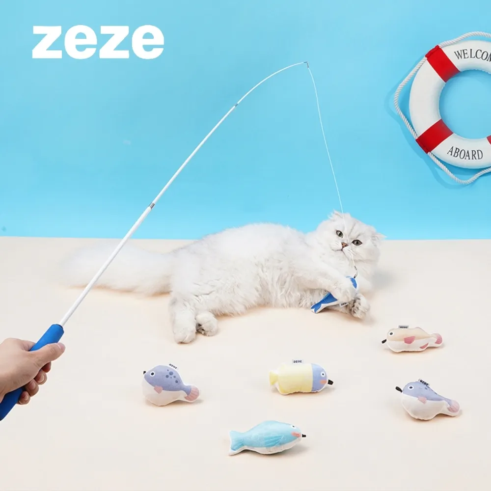 【ZEZE 哲哲】數位魚可伸縮逗貓桿逗貓棒磨牙啃咬貓玩具仿真魚自嗨貓薄荷玩具