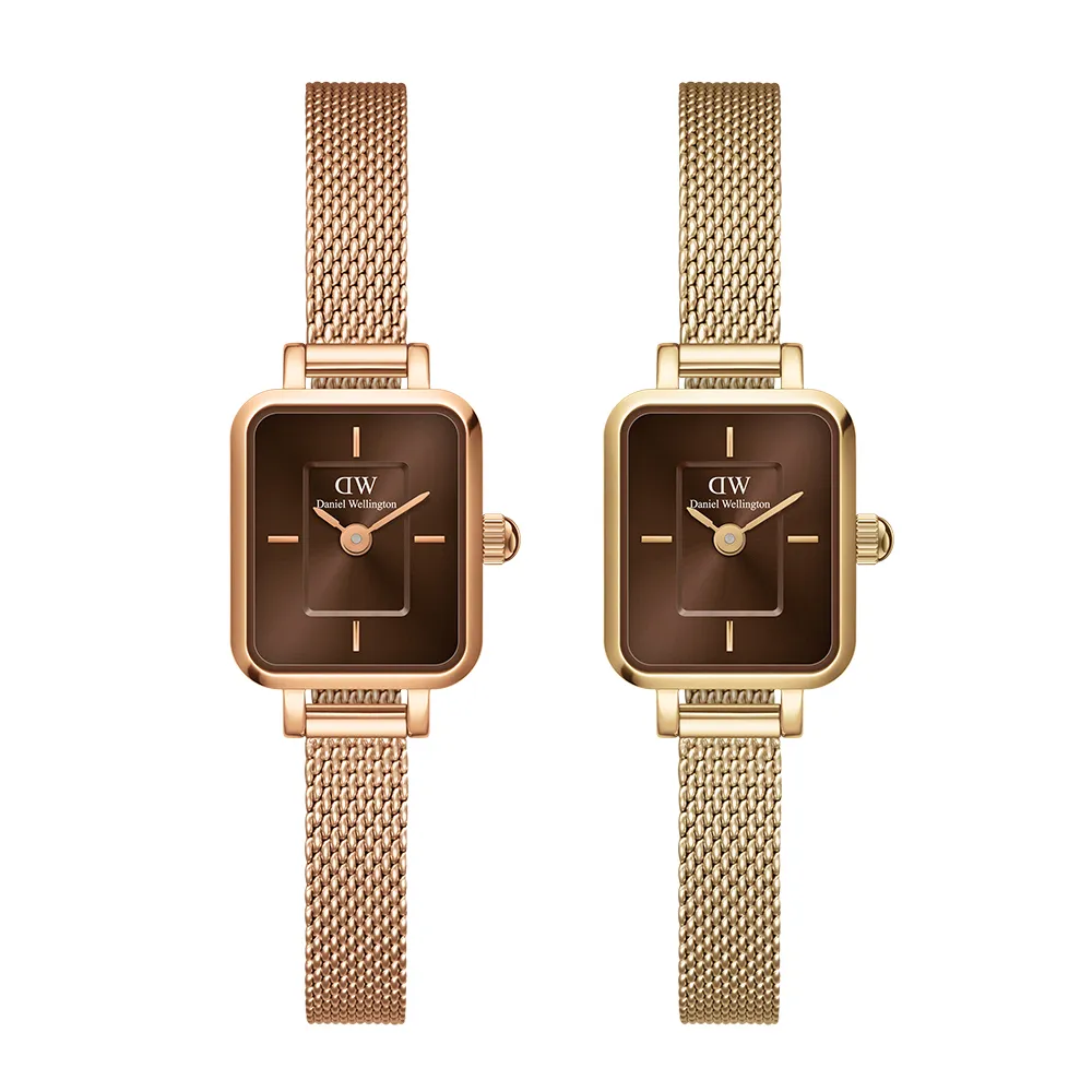 【Daniel Wellington】DW 手錶 Quadro Mini 15.4x18.2ｍｍ 方糖系列編織小方錶-咖啡棕錶盤(兩色任選)