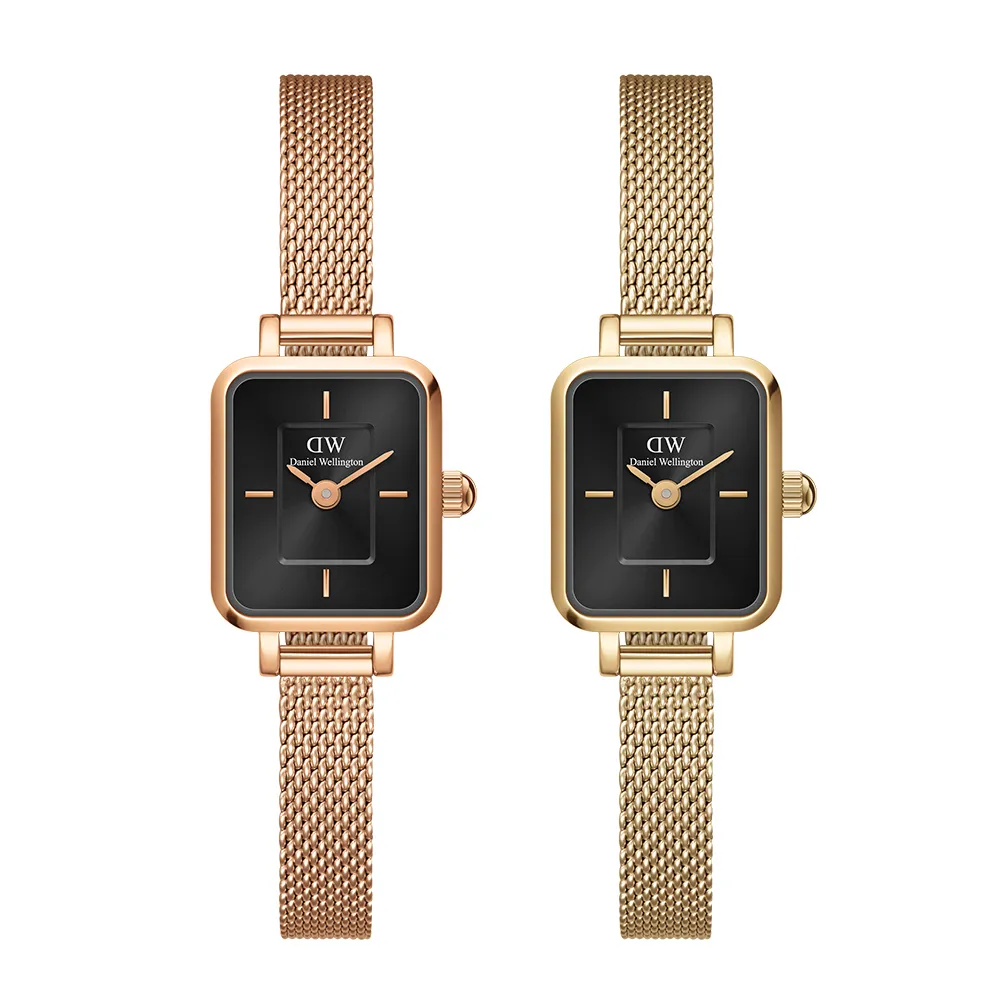 【Daniel Wellington】DW 手錶 Quadro Mini 15.4x18.2mm 方糖系列編織小方錶-樹莓黑錶盤(兩色任選)
