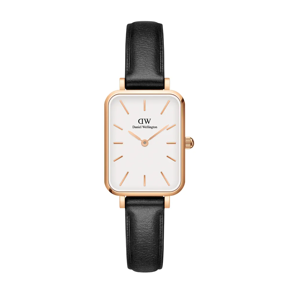 【Daniel Wellington】DW 手錶 Quadro Sheffield 20x26mm經典黑真皮皮革小方錶(兩色 DW00100434)