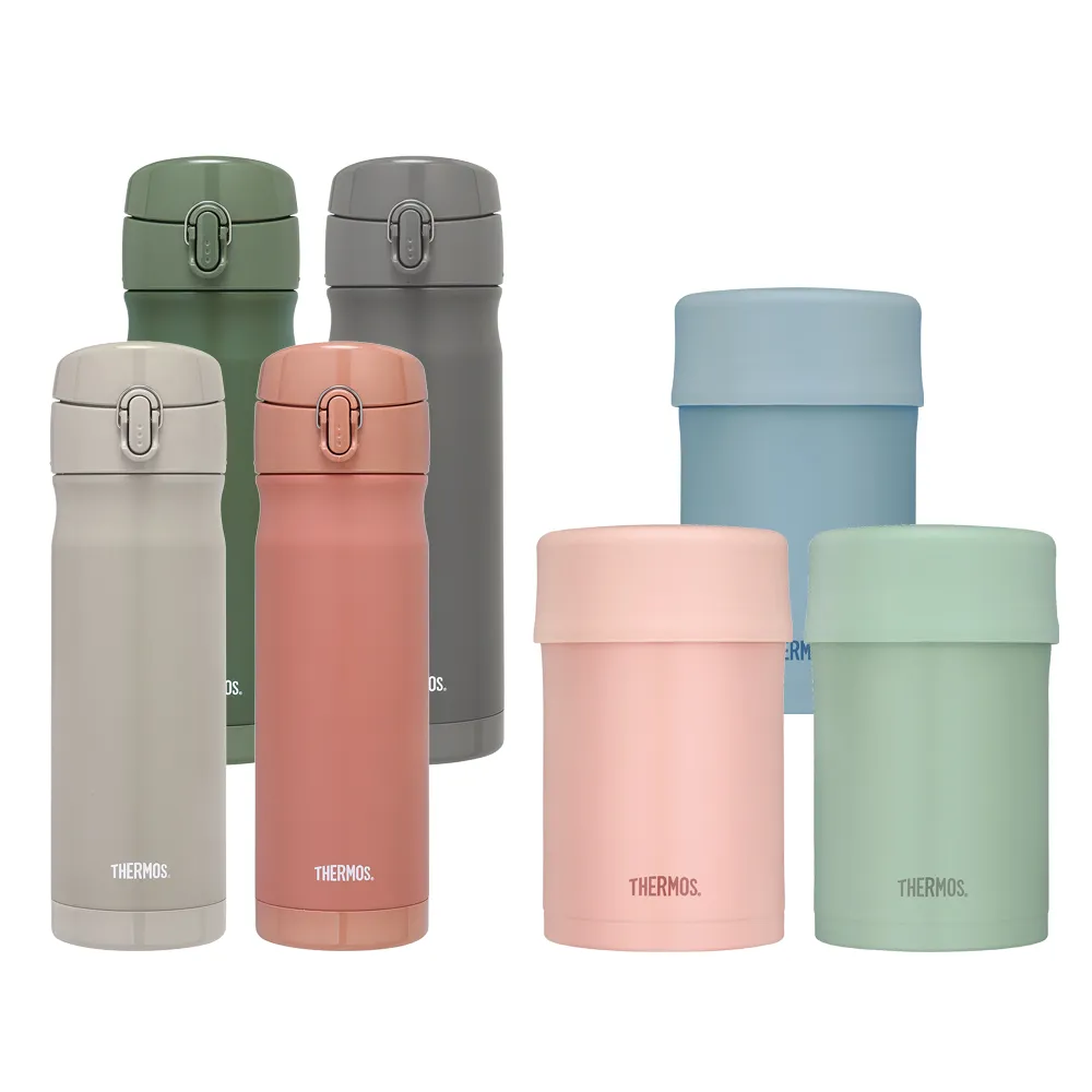 【THERMOS 膳魔師】買1送1_不鏽鋼彈蓋保溫瓶500ml+大口徑燜燒罐500ml(JEWC-501+JBN-501)