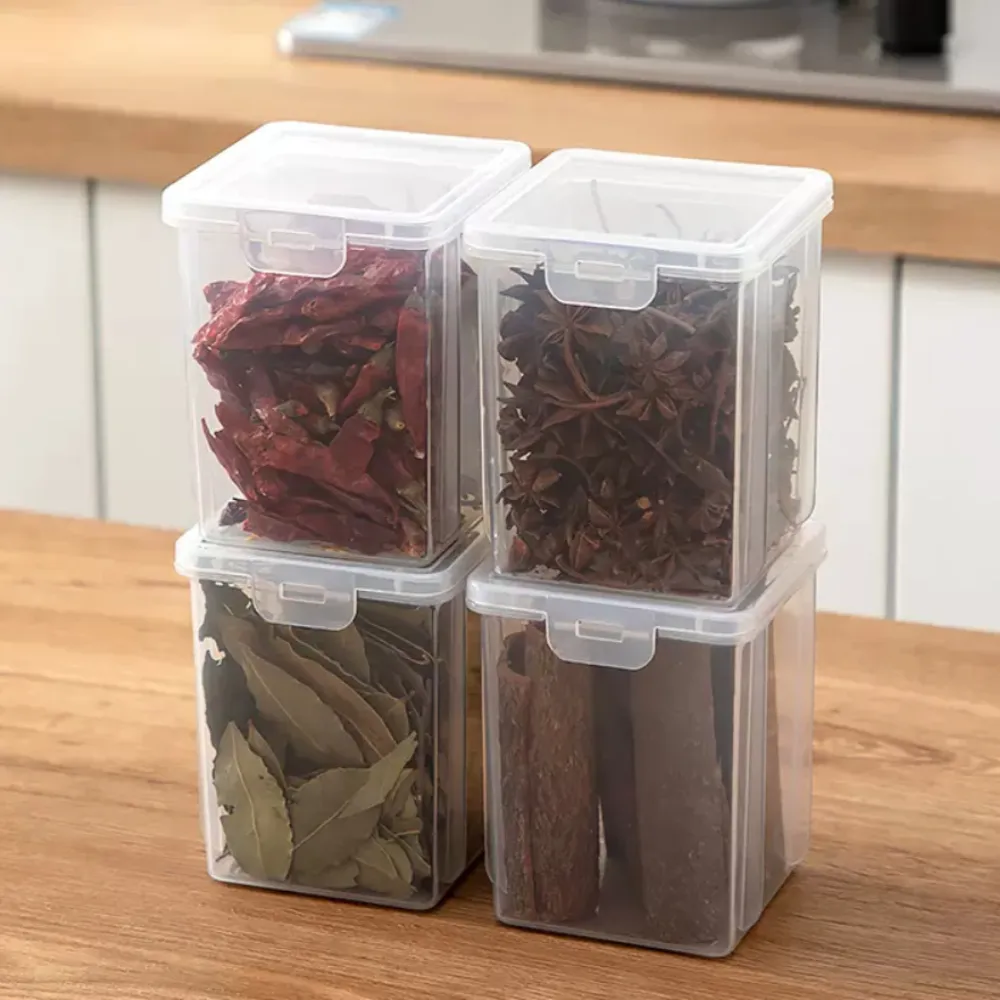【Dagebeno荷生活】PP材質透明可疊加防潮防塵分裝盒 調味料義大利麵藥材保鮮盒(中號4入)