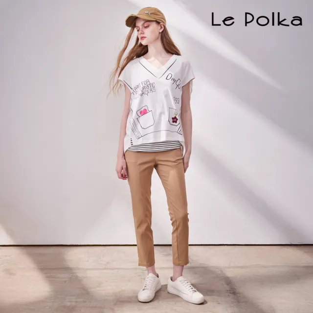 【Le Polka】口袋反褶修身長褲-女