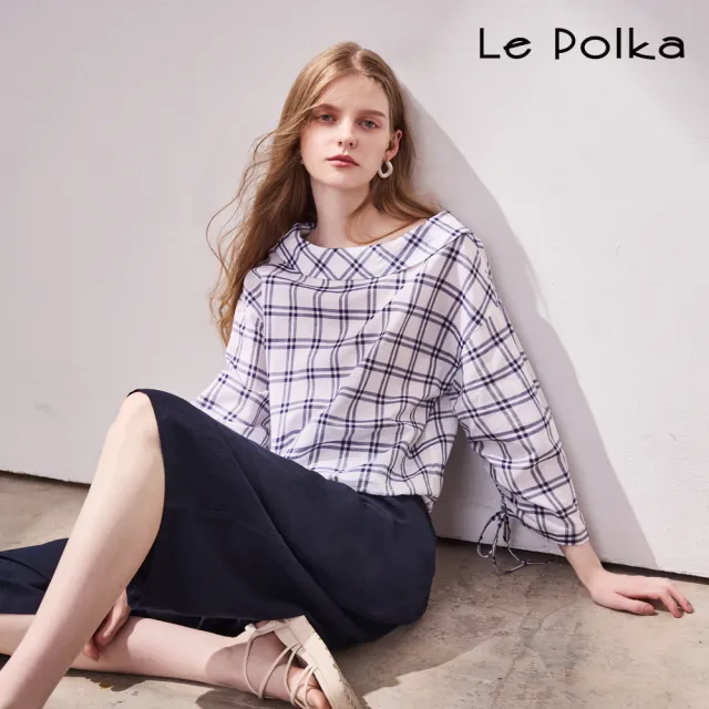 【Le Polka】棉麻翻領麻格紋上衣-女