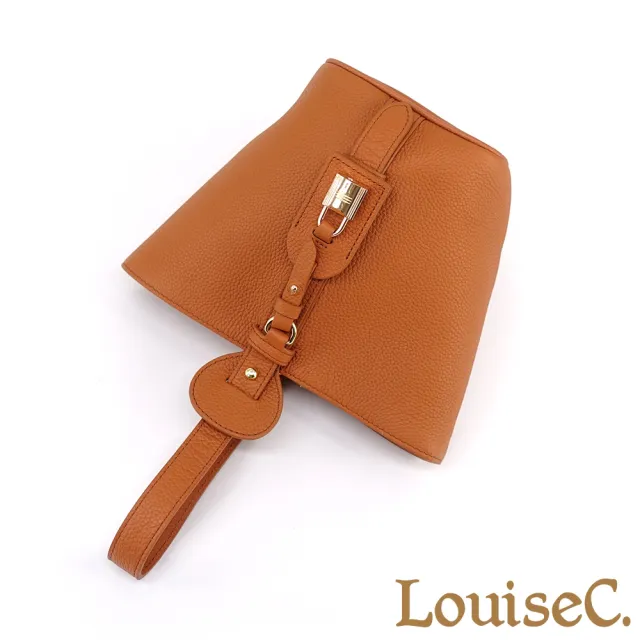 【LouiseC.】雙11 Tree House 高質感TOGO小牛皮 附萬用小包 鎖頭皮吊飾 手挽手提肩背斜背 真皮水桶包 2色 C