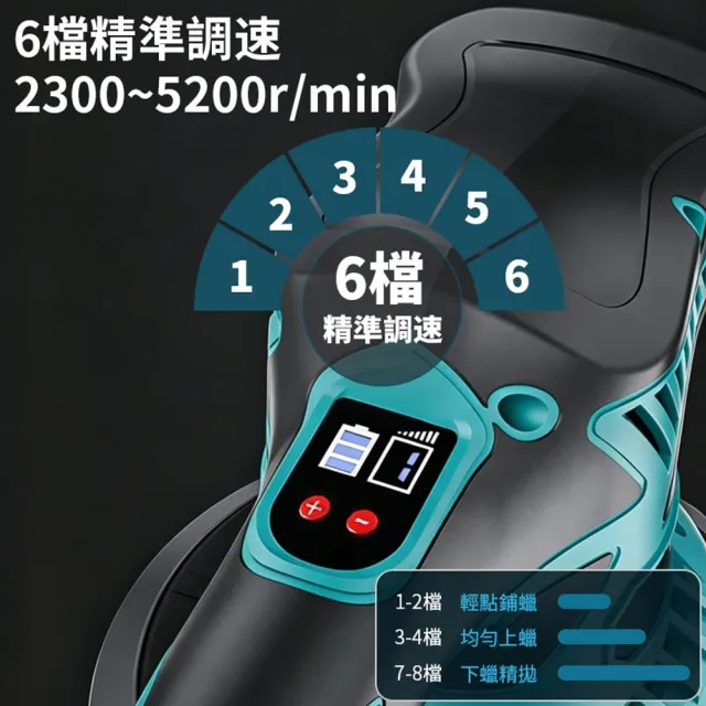 【DOMU 東牧】拋光機 震拋機 智能電量顯示/六檔調速 無刷數顯打蠟機（五節一電）送15件套 汽車拋光美容