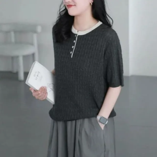 【MU YI YANG 慕衣洋】溫柔風針織圓領上衣