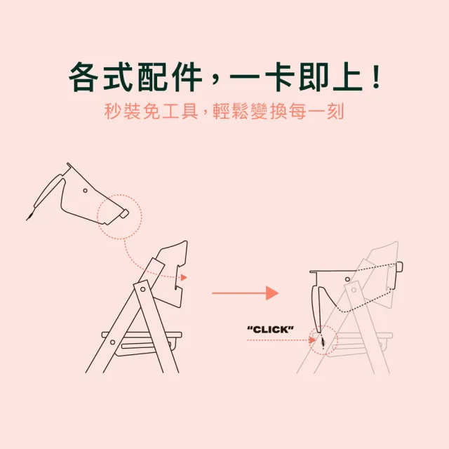 【Kaos】Klapp折疊成長餐椅經典組-經典櫸木-主體＋護圍＋餐盤＋安全帶(兒童/餐椅/學習椅/書桌椅)