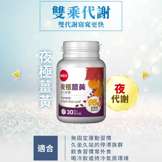 【葡萄王】夜極薑黃複方膠囊100粒x3瓶 共300粒(95%薑黃 益生菌 綠茶兒茶素 葡萄王官方)