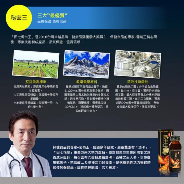 【葡萄王】田七瑪卡王精華飲60MLx3盒 共24瓶(田七 瑪卡 人蔘 精胺酸 鋅)