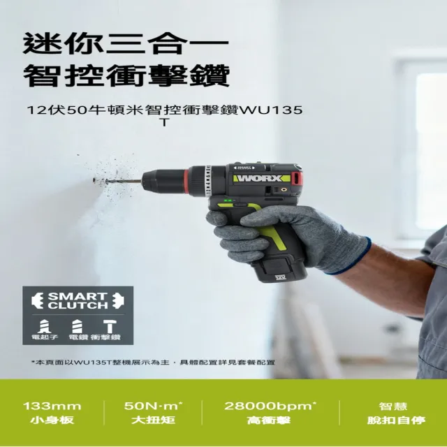 【WORX 威克士】12V 迷你三合一智控衝擊鑽 (WU135T)