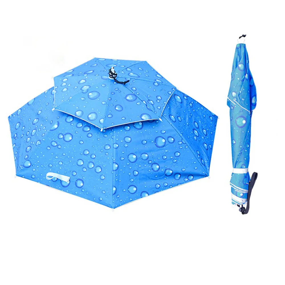 【寶盒百貨】95CM雙層頭戴式雨傘 黑膠二折 晴雨兩用(戶外釣魚雨傘帽 防曬遮陽傘 橡膠頭圈)