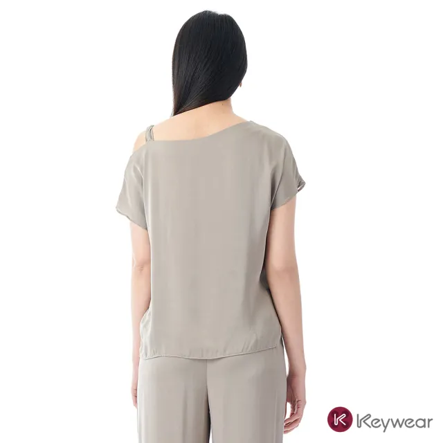 【KeyWear 奇威名品】不規則領真絲短袖上衣